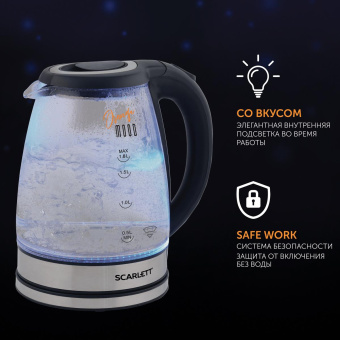 Чайник электрический Scarlett SC-EK27G36 1.8л. 1800Вт черный корпус: стекло/пластик от магазина РЭССИ