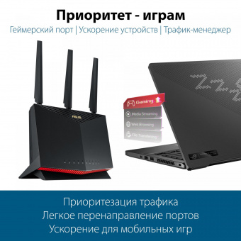 Роутер беспроводной Asus RT-AX86S AX5700 10/100/1000BASE-TX/4G ready черный от магазина РЭССИ