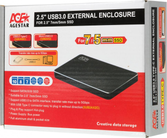 Внешний корпус для HDD/SSD AgeStar 3UB2AX2 SATA I/II/III USB3.0 алюминий черный 2.5" от магазина РЭССИ