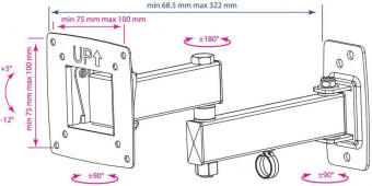 Кронштейн для телевизора Kromax OPTIMA-104 черный 10"-28" макс.25кг настенный поворотно-выдвижной и наклонный от магазина РЭССИ