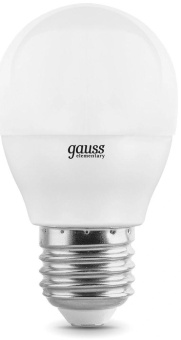 Лампа светодиодная Gauss Elementary 6Вт цок.:E27 шар 220B 4100K св.свеч.бел.ней. (упак.:10шт) (53226) от магазина РЭССИ