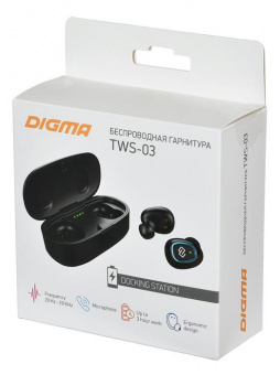 Гарнитура вкладыши Digma TWS-03 черный беспроводные bluetooth в ушной раковине (TS31) от магазина РЭССИ