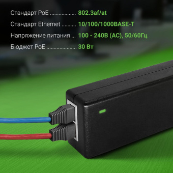 Инжектор PoE Digma DNP30W48GTXP 10/100/1000BASE-T 30Вт 100-240В(АС) от магазина РЭССИ