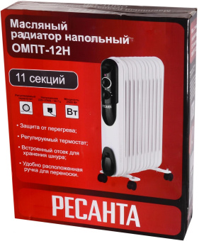 Радиатор масляный Ресанта ОМПТ-12Н 2500Вт белый от магазина РЭССИ