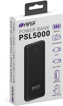 Мобильный аккумулятор Hiper PSL5000 5000mAh 2.1A 2xUSB черный (PSL5000 BLACK) от магазина РЭССИ