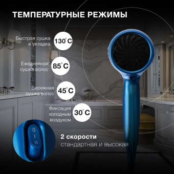 Фен Hyundai H-HDI0757 2200Вт синий от магазина РЭССИ