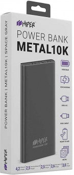 Мобильный аккумулятор Hiper Metal10K 10000mAh 2.4A 2xUSB темно-серый (METAL 10K SPACE GRAY) от магазина РЭССИ