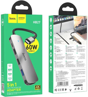 Разветвитель USB-C Hoco HB27 4порт. серый от магазина РЭССИ