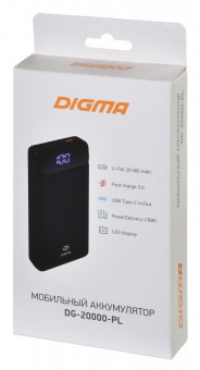 Мобильный аккумулятор Digma Power Delivery DG-20000-PL 20000mAh 3A QC PD 18W 2xUSB черный (DG-20000-PL-BK) от магазина РЭССИ