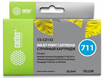 Картридж струйный Cactus CS-CZ132 №711 желтый (26мл) для HP DJ T120/T520 от магазина РЭССИ