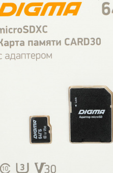 Флеш карта microSDXC 64Gb Class10 Digma CARD30 + adapter от магазина РЭССИ