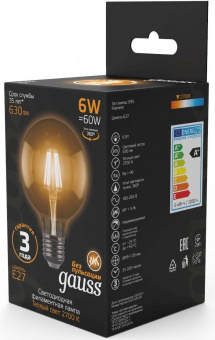 Лампа светодиодная Gauss Filament G95 6Вт цок.:E27 шар 220B 2700K св.свеч.бел.теп. (упак.:1шт) (105802106) от магазина РЭССИ