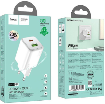 Сетевое зар./устр. Hoco N41 Almighty White 20W 3A (PD+QC+AFC) универсальное белый от магазина РЭССИ