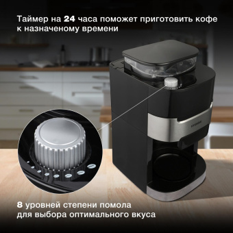 Кофеварка капельная Hyundai HYD-1216 1050Вт черный/серебристый от магазина РЭССИ