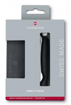 Нож кухонный Victorinox Swiss Classic (6.7191.F3) стальной складной для овощей лезв.110мм серрейт. заточка черный карт.коробка от магазина РЭССИ