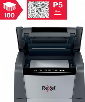 Шредер Rexel Optimum AutoFeed 100M черный с автоподачей (секр.P-5) фрагменты 100лист. 34лтр. скрепки скобы пл.карты от магазина РЭССИ
