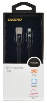 Кабель Digma MICROUSB-1.2M-BRAIDED-BLK USB (m)-micro USB (m) 1.2м черный от магазина РЭССИ