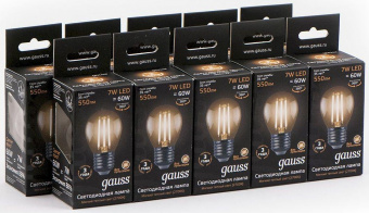Лампа филам. Gauss 7Вт цок.:E27 шар 220B 2700K св.свеч.бел.теп. G45 (упак.:10шт) (105802107) от магазина РЭССИ