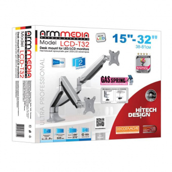 Кронштейн для мониторов Arm Media LCD-T32 серебристый 15"-32" макс.18кг настольный поворот и наклон верт.перемещ. от магазина РЭССИ