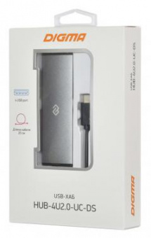 Разветвитель USB-C Digma HUB-4U2.0-UC-DS 4порт. серебристый от магазина РЭССИ