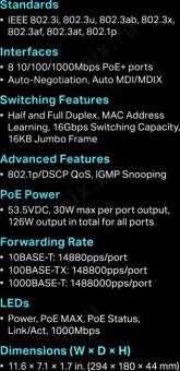 Коммутатор TP-Link TL-SG1008MP 8G 8PoE+ 126W неуправляемый от магазина РЭССИ