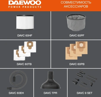 Универсальный пылесос c розеткой DAEWOO DAVC 2000S от магазина РЭССИ