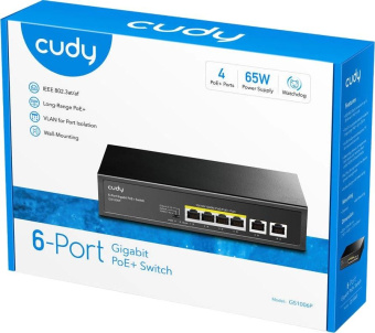 Коммутатор Cudy GS1006P (L2) 6x1Гбит/с 6PoE+ неуправляемый от магазина РЭССИ