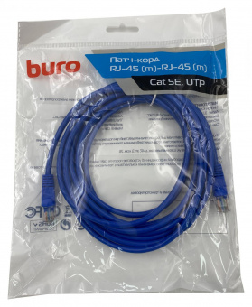 Патч-корд Buro UTP 4 пары cat5E CCA molded 5м синий RJ-45 (m)-RJ-45 (m) от магазина РЭССИ