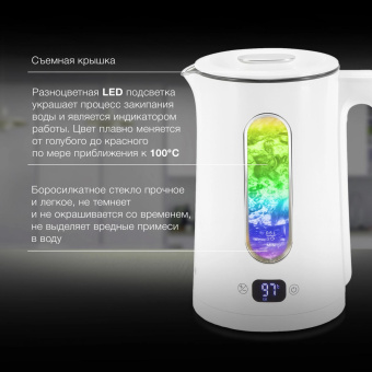 Чайник электрический Hyundai HYK-G5510 1.5л. 2200Вт белый/прозрачный корпус: стекло от магазина РЭССИ