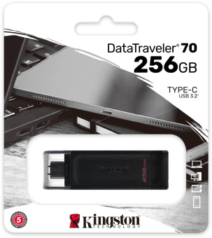Флеш Диск Kingston 256Gb DataTraveler 70 Type-C DT70/256GB USB3.2 черный от магазина РЭССИ