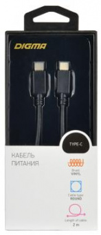 Кабель Digma Power Delivery 60W PD-60W-2M USB Type-C (m)-USB Type-C (m) 2м черный от магазина РЭССИ
