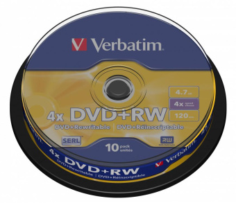 Диск DVD+RW Verbatim 4.7Gb 4x Cake Box (10шт) (43488) от магазина РЭССИ