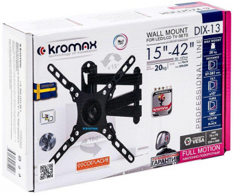 Кронштейн для телевизора Kromax DIX-13 черный 15"-42" макс.20кг настенный поворотно-выдвижной и наклонный от магазина РЭССИ