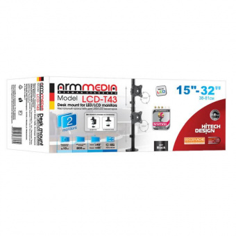 Кронштейн для мониторов Arm Media LCD-T43 черный 15"-32" макс.20кг настольный поворот и наклон верт.перемещ. от магазина РЭССИ