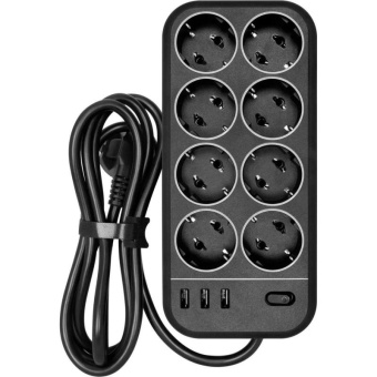 Сетевой фильтр Powercom SP-08 USB03AB 3м (8 розеток) черный (коробка) от магазина РЭССИ