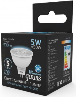 Лампа светодиодная Gauss Black 5Вт цок.:GU5.3 рефлектор 220B 4100K св.свеч.бел.ней. MR16 (упак.:10шт) (101505205) от магазина РЭССИ
