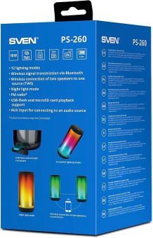 Колонка порт. Sven АС PS-260 черный 10W 1.0 BT/3.5Jack/USB 10м 2000mAh (без.бат) (SV-021337) от магазина РЭССИ