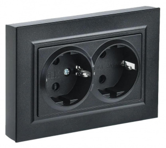 Розетка силов. IEK Brite РСш12-3-БрЧ BR-R24-16-K02-F 2розет. двойн. скрыт. зазем. штор. IP20 черный (упак.:1шт) от магазина РЭССИ