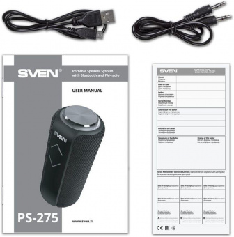 Колонка порт. Sven АС PS-275 черный 12W 1.0 BT/3.5Jack 10м 2400mAh (SV-020866) от магазина РЭССИ