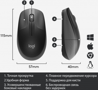 Мышь Logitech M190 черный/темно-серый оптическая (1000dpi) беспроводная USB для ноутбука (2but) от магазина РЭССИ