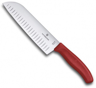Нож кухонный Victorinox Swiss Classic (6.8521.17B) стальной сантоку лезв.170мм прямая заточка красный блистер от магазина РЭССИ