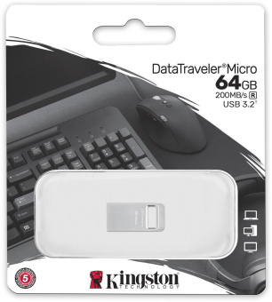 Флеш Диск Kingston 64Gb DataTraveler Micro DTMC3G2/64GB USB3.0 серебристый от магазина РЭССИ