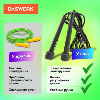 Спортивная скакалка DASWERK 300 см Пвх регулируемая длина черная 680027 от магазина РЭССИ