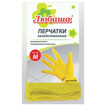Латексные хозяйственные перчатки ЛЮБАША Эконом с х/б напылением рифленая ладонь размер M 603784 от магазина РЭССИ