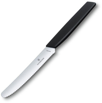 Нож кухонный Victorinox Swiss Modern (6.9003.11W) стальной столовый лезв.110мм серрейт. заточка черный от магазина РЭССИ