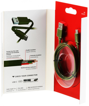 Кабель Hama 00187231 USB (m)-USB Type-C (m) 1м зеленый плоский от магазина РЭССИ