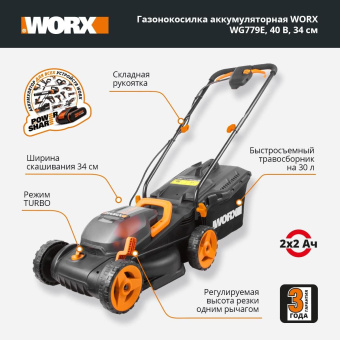 Газонокосилка роторная Worx WG779E.1 от магазина РЭССИ