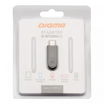 Адаптер USB Type-C Digma D-BT400U-C Bluetooth 4.0+EDR class 1.5 20м черный от магазина РЭССИ