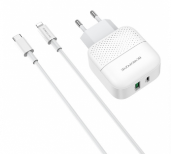 СЗУ USB/Type-C Borofone BA46A (18W, QC3.0, PD, кабель Type-C-Lightning) Белый от магазина РЭССИ