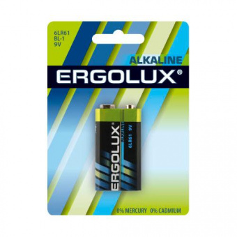 Батарея Ergolux Alkaline 6LR61 BL-1 9V 600mAh (1шт) блистер от магазина РЭССИ